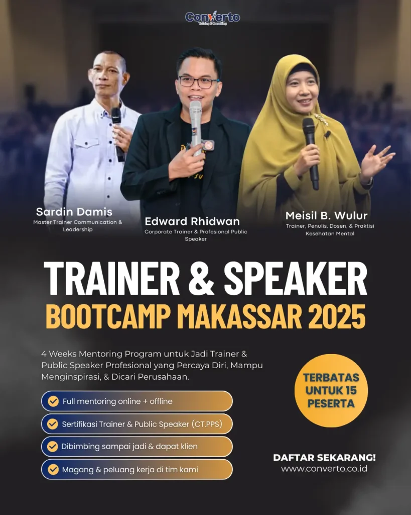 Kelas Public Speaking Makassar Trainer & Speaker Bootcamp by Converto